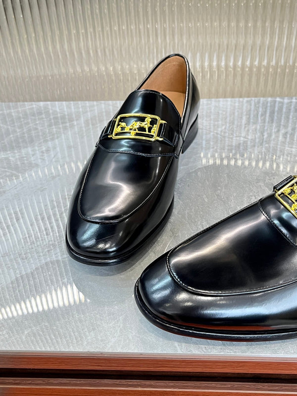 HM GOLD BUCKLE LOAFER BLACK CALFSKIN