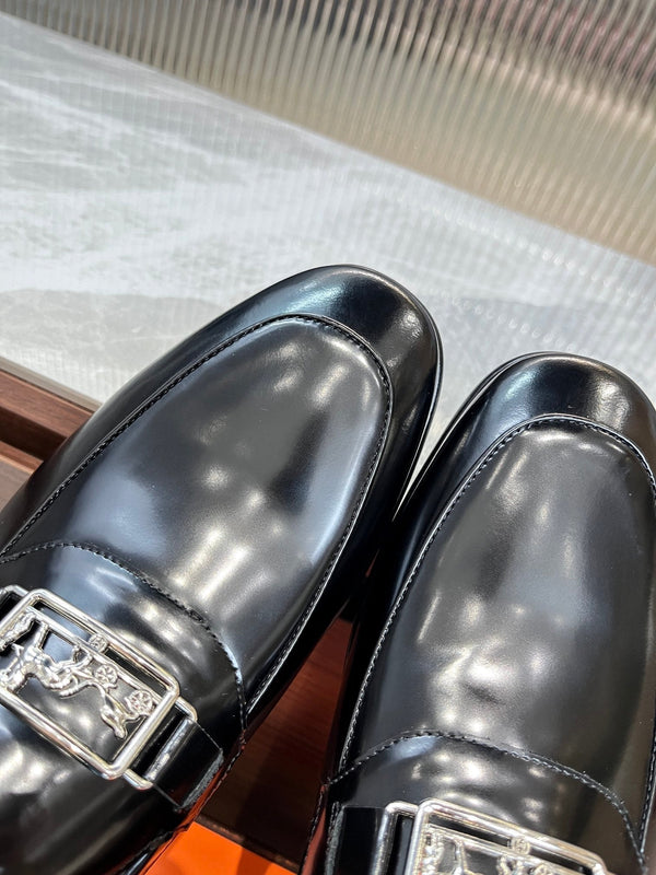 HM SILVER BUCKLE LOAFER BLACK CALFSKIN