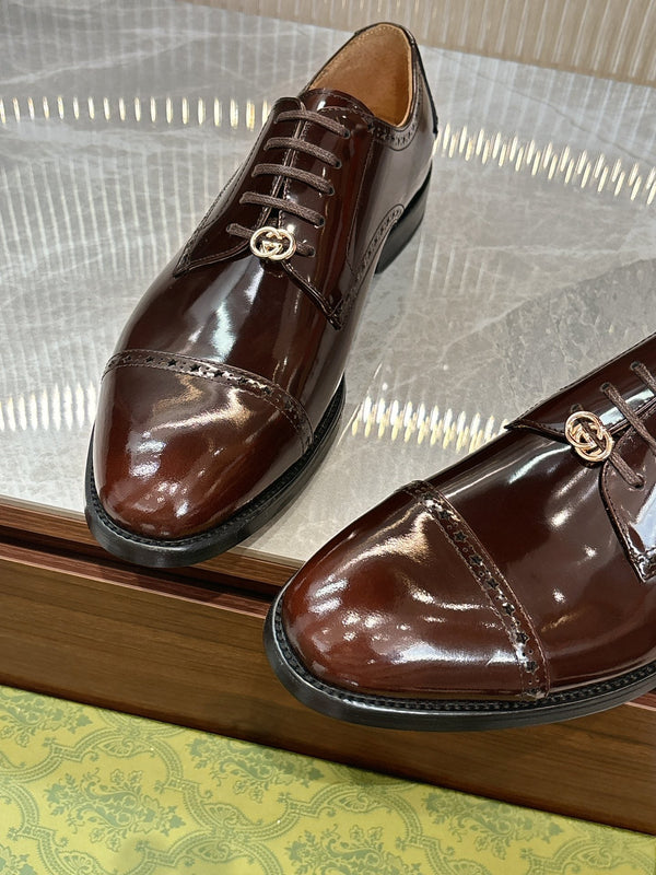 GG Men's Oxford Shoe Brown Patent Leather 524019