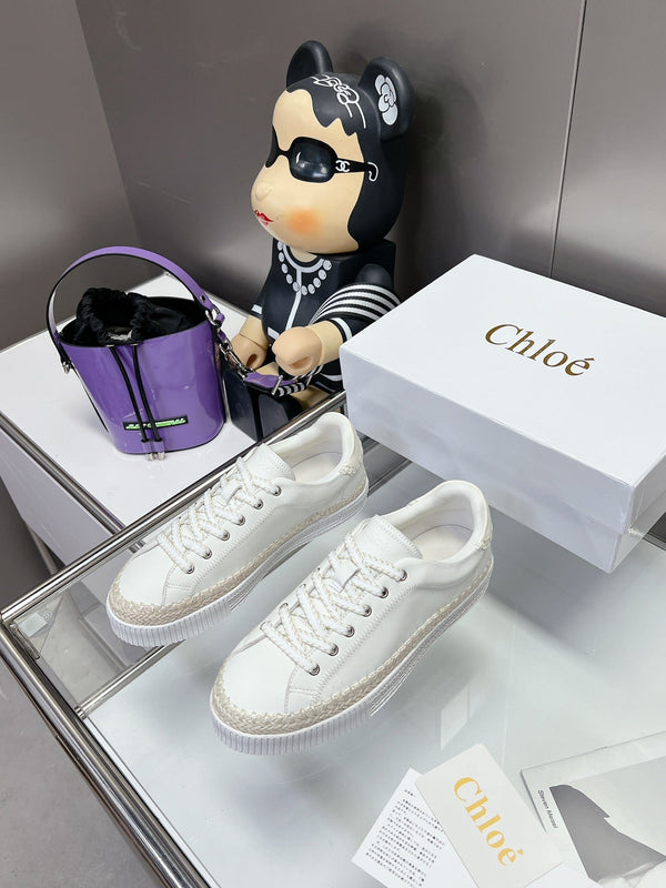 SNEAKER CHLOÉ TELMA CON STRINGHE IN PELLE DI AGNELLO BIANCA E RAFIA