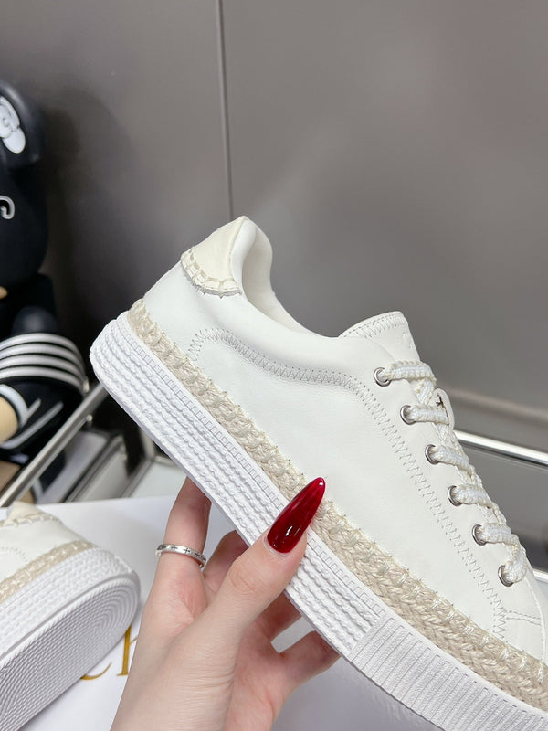 SNEAKER CHLOÉ TELMA CON STRINGHE IN PELLE DI AGNELLO BIANCA E RAFIA