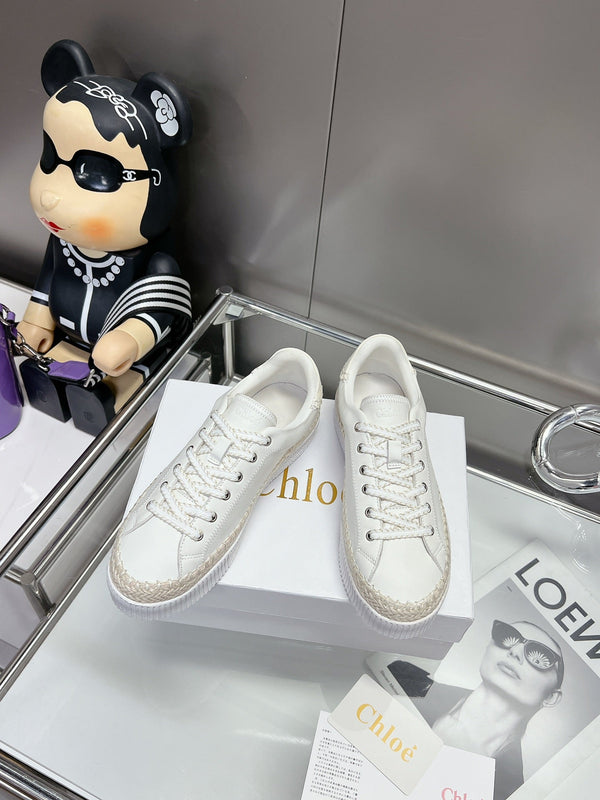 SNEAKER CHLOÉ TELMA CON STRINGHE IN PELLE DI AGNELLO BIANCA E RAFIA