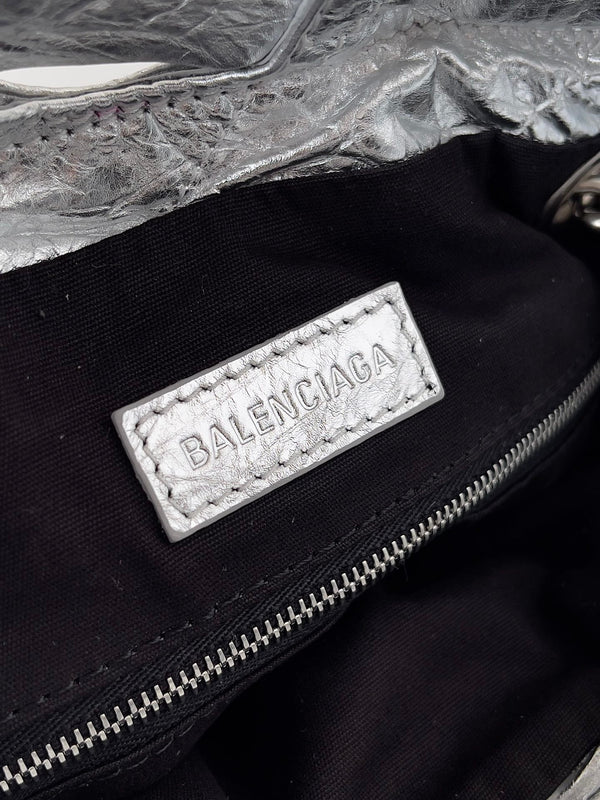 CRUSH SMALL TOTE BAG 26 IN SILVER QUILTED CALFSKIN SILVER HARDWARE