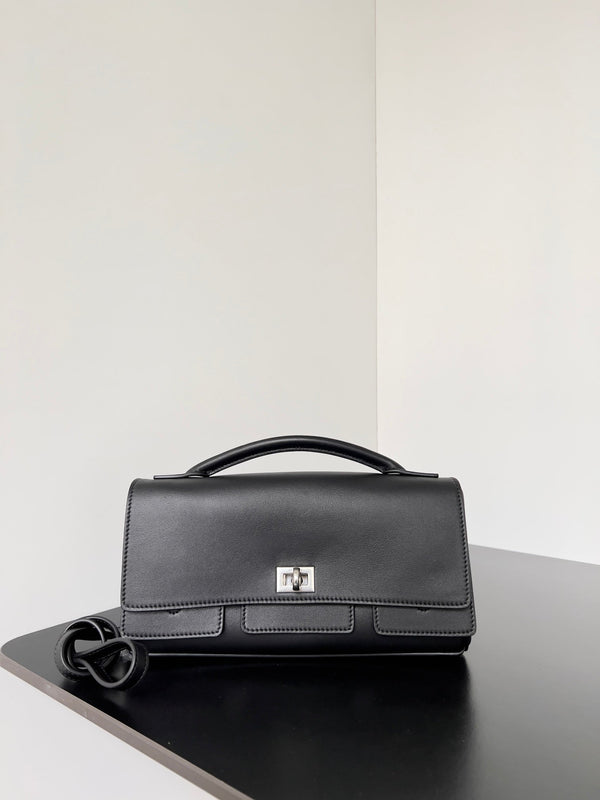 BEL AIR CLUTCH 27 IN BLACK NAPPA LAMBSKIN SILVER HARDWARE