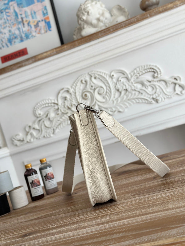 BORSA MINI NEO 17 EVELYNE IN TELA COLOR TAN OYSTER E PELLE DI VITELLO BIANCA