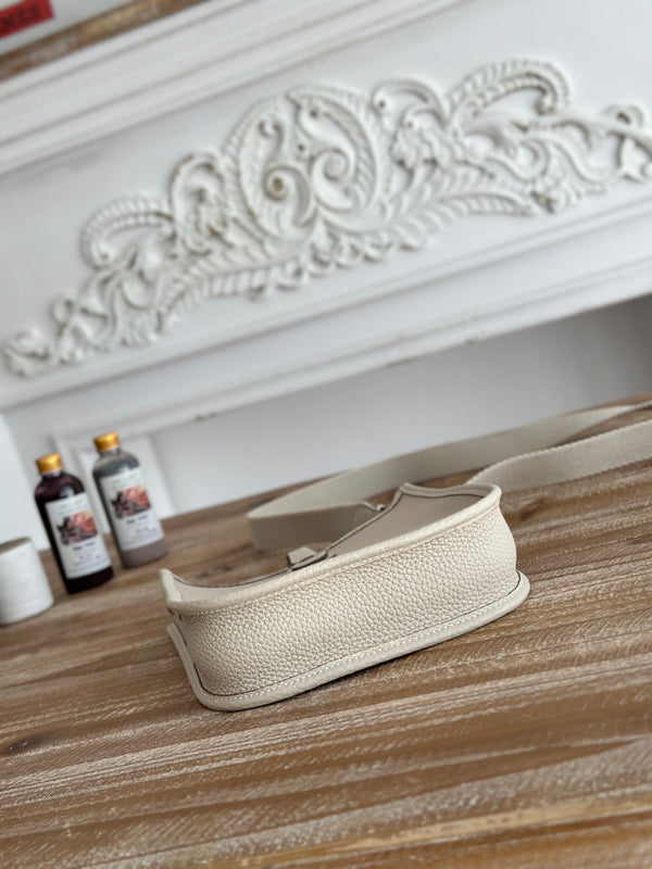 BORSA MINI NEO 17 EVELYNE IN TELA COLOR TAN OYSTER E PELLE DI VITELLO BIANCA