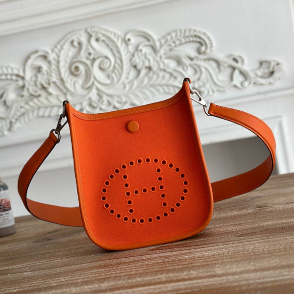 BORSA MINI NEO 17 EVELYNE IN TELA ARANCIONE FUOCO E PELLE DI VITELLO