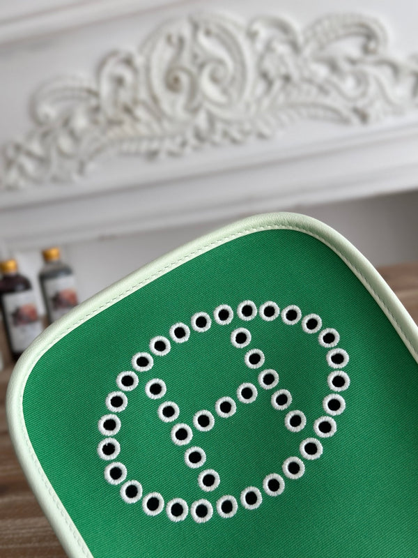 BORSA MINI NEO 17 EVELYNE IN TELA VERDE SMERALDO E PELLE DI VITELLO BIANCA