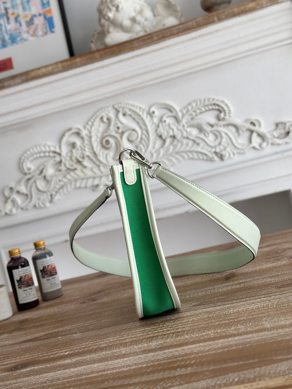 BORSA MINI NEO 17 EVELYNE IN TELA VERDE SMERALDO E PELLE DI VITELLO BIANCA