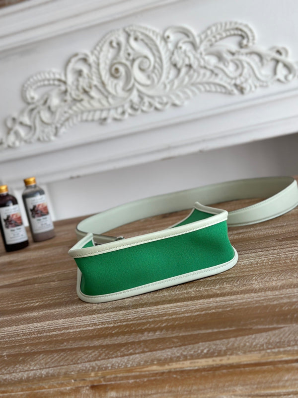 BORSA MINI NEO 17 EVELYNE IN TELA VERDE SMERALDO E PELLE DI VITELLO BIANCA