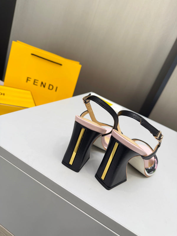 Fendi 26s Arco 9cm Black Pink Cotton Cowhide 675964