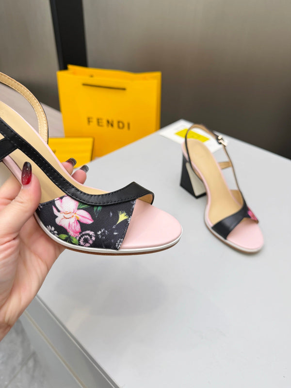 Fendi 26s Arco 9cm Black Pink Cotton Cowhide 675964