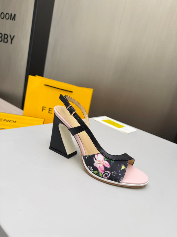 Fendi 26s Arco 9cm Black Pink Cotton Cowhide 675964