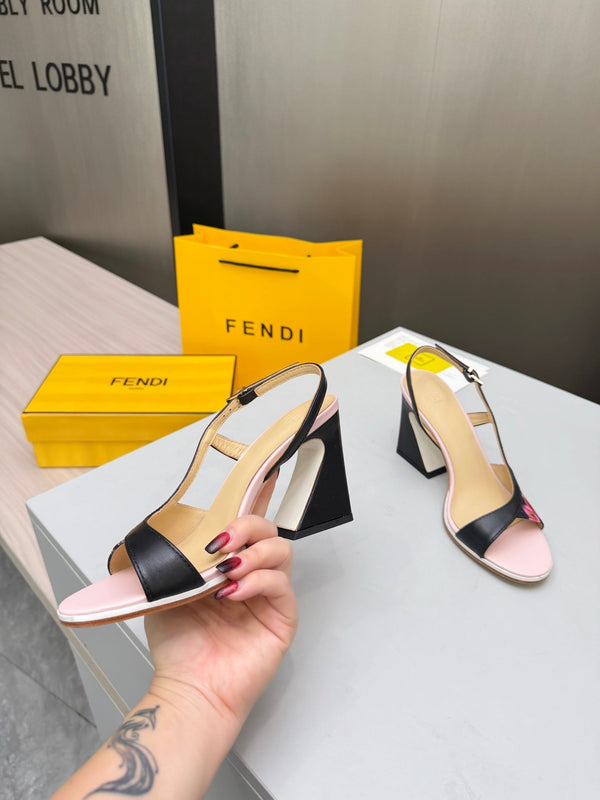 Fendi 26s Arco 9cm Black Pink Cotton Cowhide 675964