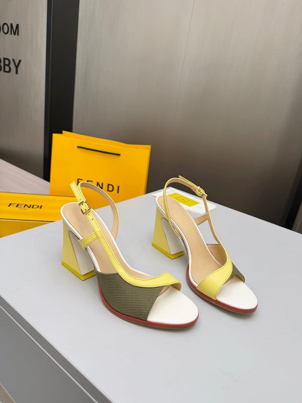 Fendi 26s Arco 9cm Yellow Olive Cotton Cowhide 675965