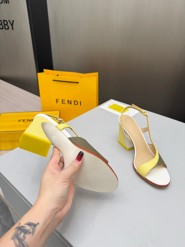 Fendi 26s Arco 9cm Yellow Olive Cotton Cowhide 675965