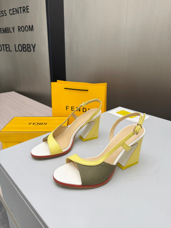 Fendi 26s Arco 9cm Yellow Olive Cotton Cowhide 675965