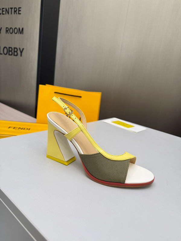 Fendi 26s Arco 9cm Yellow Olive Cotton Cowhide 675965