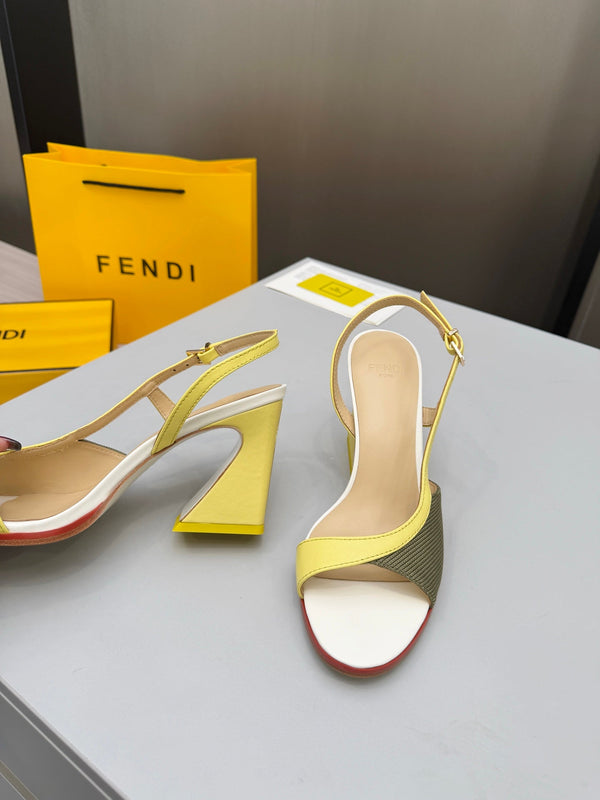 Fendi 26s Arco 9cm Yellow Olive Cotton Cowhide 675965