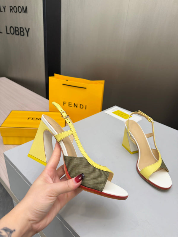 Fendi 26s Arco 9cm Yellow Olive Cotton Cowhide 675965