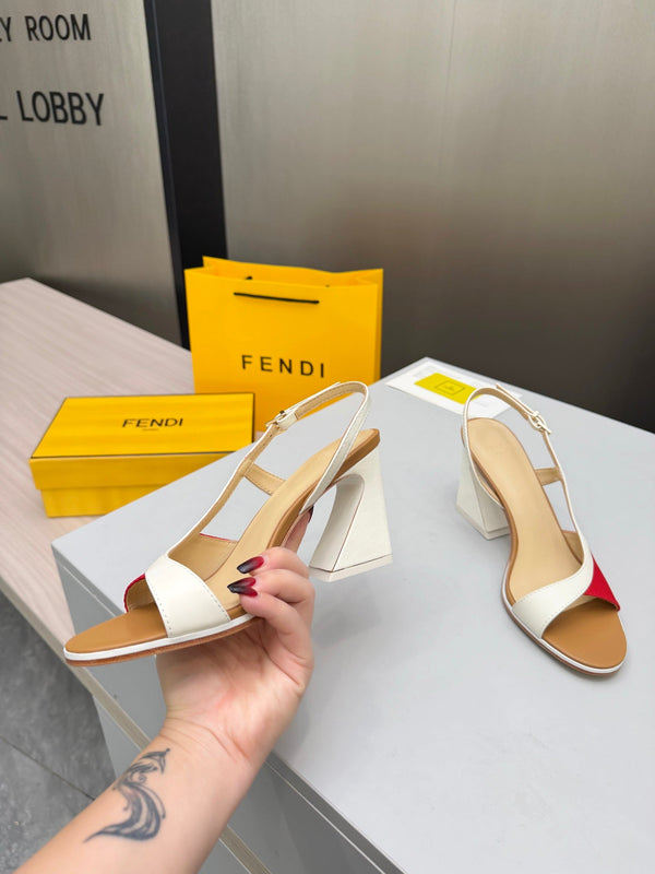 Fendi 26s Arco 9cm Red Brown Cotton Cowhide 675967