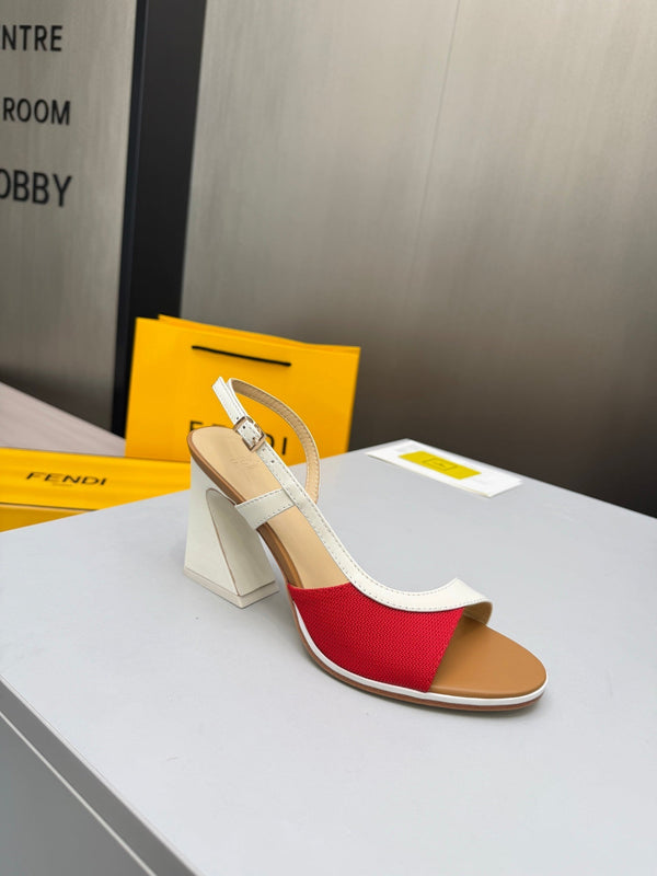 Fendi 26s Arco 9cm Red Brown Cotton Cowhide 675967