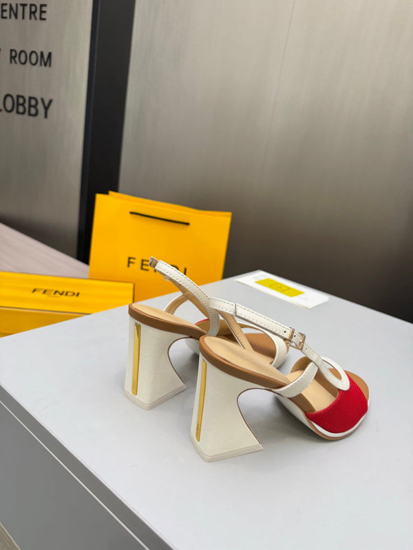 Fendi 26s Arco 9cm Red Brown Cotton Cowhide 675967