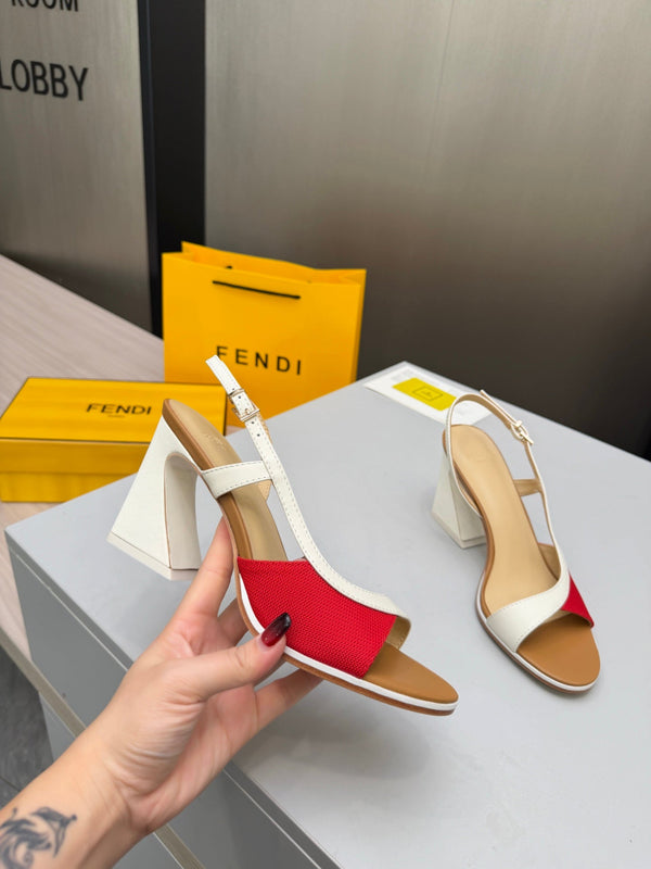 Fendi 26s Arco 9cm Red Brown Cotton Cowhide 675967