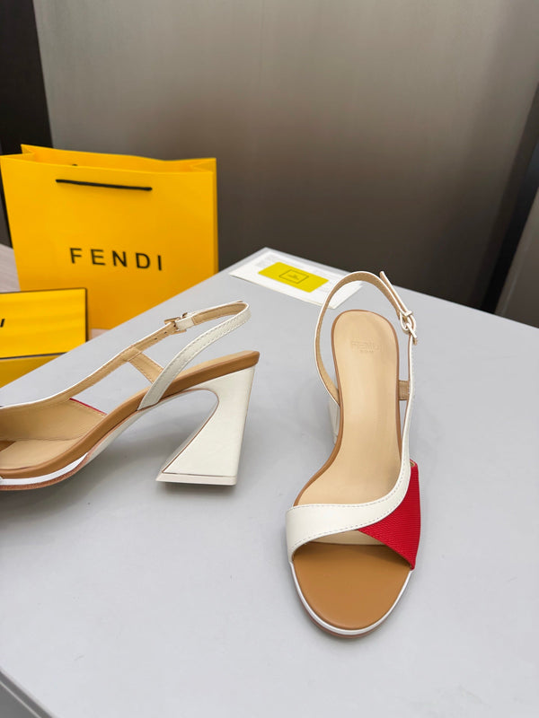 Fendi 26s Arco 9cm Red Brown Cotton Cowhide 675967