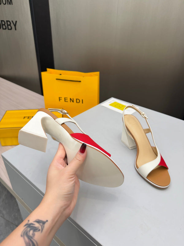 Fendi 26s Arco 9cm Red Brown Cotton Cowhide 675967