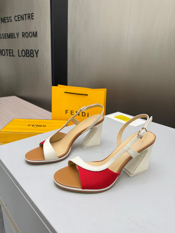 Fendi 26s Arco 9cm Red Brown Cotton Cowhide 675967