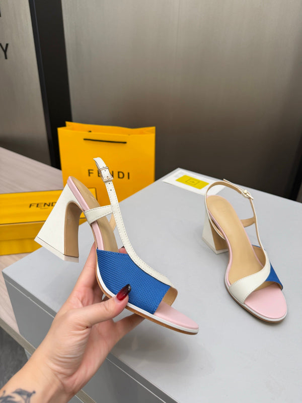 Fendi 26s Arco 9cm Pink Blue Cotton Cowhide 675968