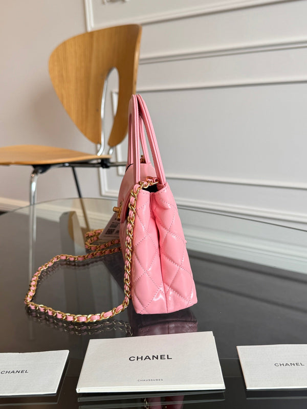 KELLY SHOPPING BAG 19 IN SALMON PINK CALFSKIN GOLD HARDWARE