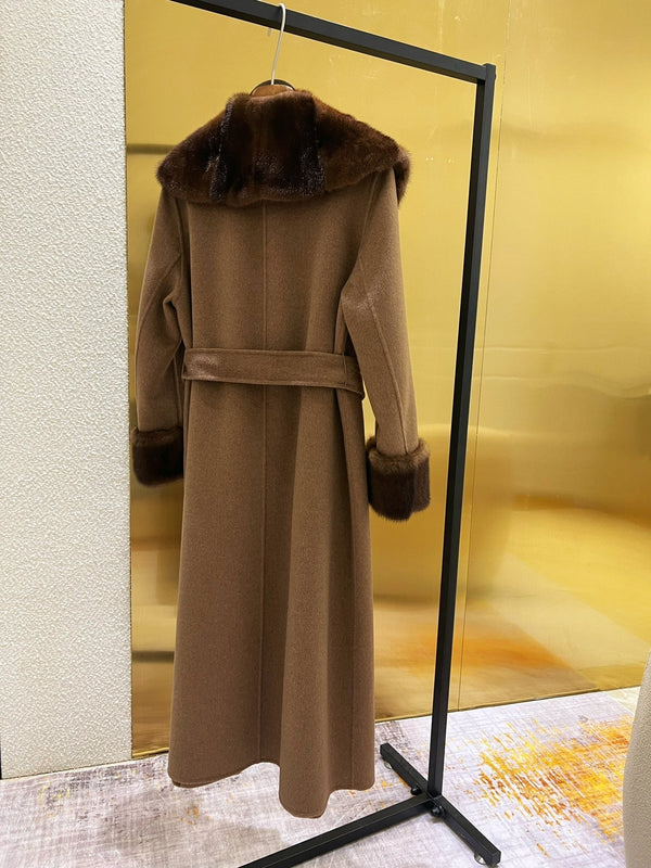 LP 25 Deep V-neck Long Coat Brown Cashmere Fur 303964