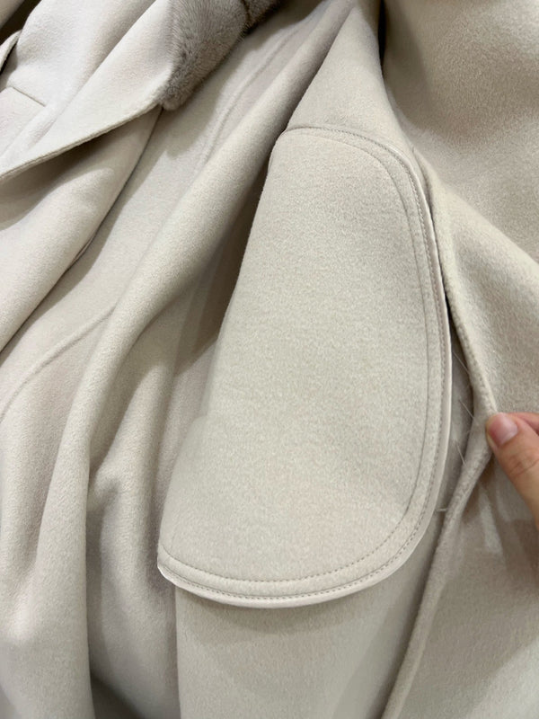 LP 25 Deep V-neck Long Coat Beige Cashmere Fur 303962