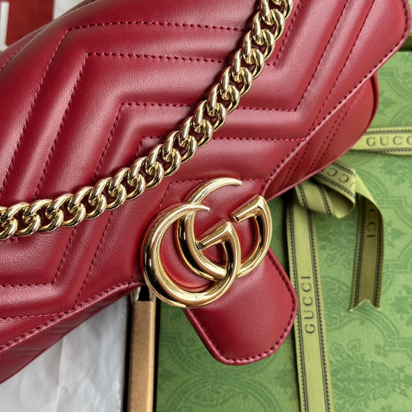 gg marmont 26cm dark red calfskin gold hardware