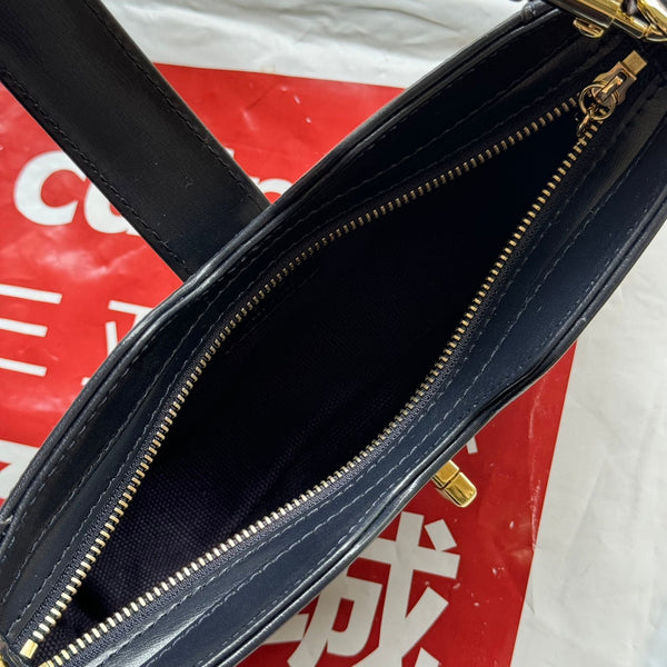 BORSA A TRACOLLA MOON SIDE 24 IN TELA BEIGE E RIFINITURE IN PELLE NERA