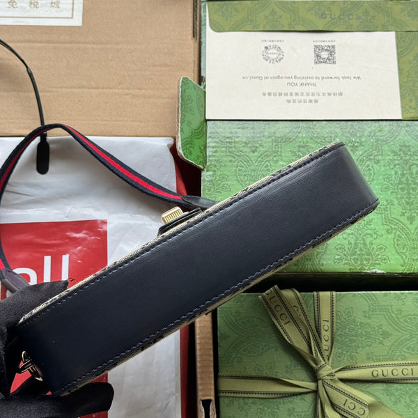 BORSA A TRACOLLA MOON SIDE 24 IN TELA BEIGE E RIFINITURE IN PELLE NERA