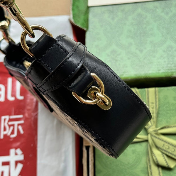 BORSA A TRACOLLA MOON SIDE 24 IN TELA BEIGE E RIFINITURE IN PELLE NERA