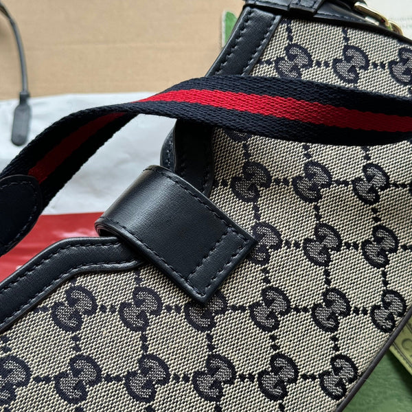 BORSA A TRACOLLA MOON SIDE 24 IN TELA BEIGE E RIFINITURE IN PELLE NERA