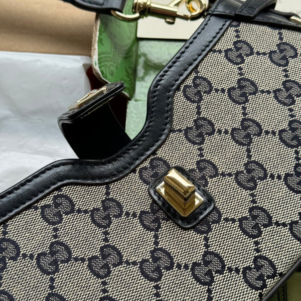 BORSA A TRACOLLA MOON SIDE 24 IN TELA BEIGE E RIFINITURE IN PELLE NERA