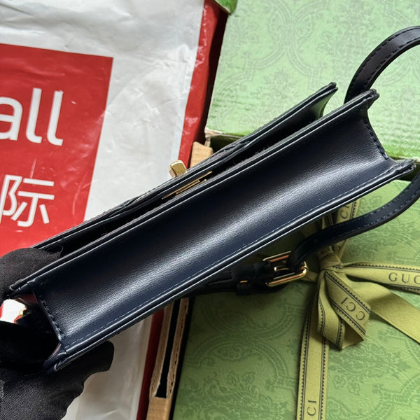 BORSA A TRACOLLA LUCE MINI 20 IN TELA GRIGIO CHIARO E BORDI IN PELLE DI VITELLO NERA, FERRAMENTA ORO