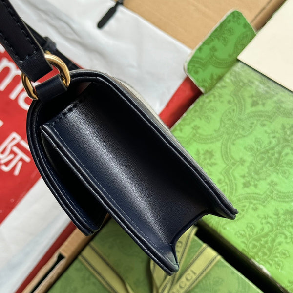 BORSA A TRACOLLA LUCE MINI 20 IN TELA GRIGIO CHIARO E BORDI IN PELLE DI VITELLO NERA, FERRAMENTA ORO