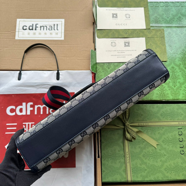 BORSA A TRACOLLA LUCE MEDIA 36 IN TELA GRIGIO CHIARO E BORDI IN PELLE DI VITELLO NERA, FERRAMENTA ORO