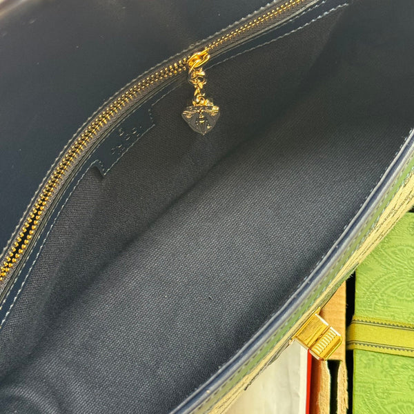 BORSA A TRACOLLA LUCE MEDIA 36 IN TELA GRIGIO CHIARO E BORDI IN PELLE DI VITELLO NERA, FERRAMENTA ORO