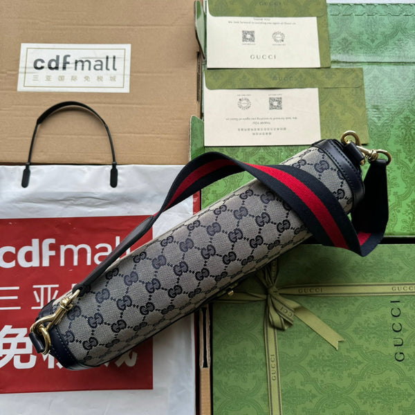 BORSA A TRACOLLA LUCE MEDIA 36 IN TELA GRIGIO CHIARO E BORDI IN PELLE DI VITELLO NERA, FERRAMENTA ORO