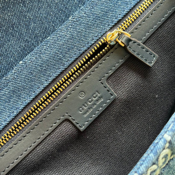 gg marmont 26cm blue monogram denim gold hardware