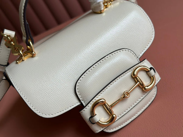 Gucci Horsebit Bag White Leather 239812