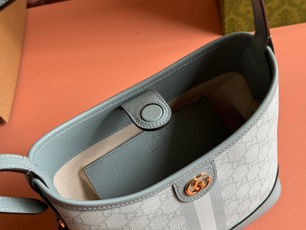 Gucci Ophidia 23cm Bag Gray Blue Canvas Leather 239917
