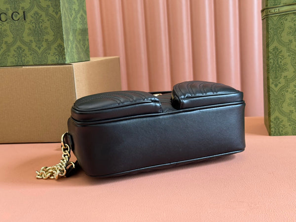 BORSA A TRACOLLA PICCOLA MARMONT 24 IN PELLE DI VITELLO NERA E FERRAMENTA ORO